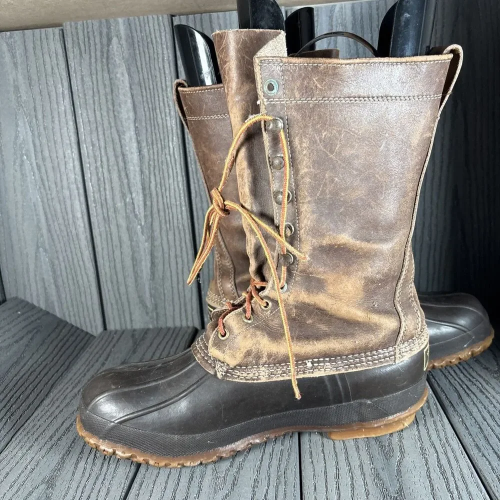 Vintage LL Bean Boots Men's 10 M Brown Leather Duck Hunting Tall 12